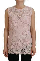 Dolce & Gabbana Pink Floral Lace Sleeveless Tank Blouse Top -   -  Dolce & Gabbana.